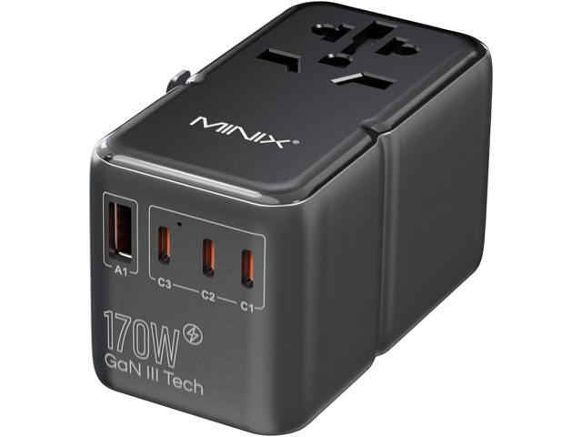 MINIX 170W Universal Travel Adapter GaN III Travel Adapter Worldwide with 3 USB-C & 1 USB-A Ports, International Power Adapter Compatible with...