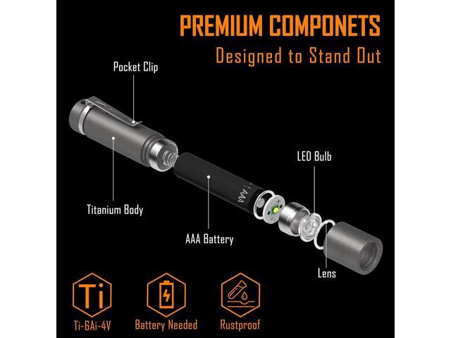 KeyUnity KF04 Mini LED Flashlight with AAA Battery & Pocket Clip - Super Bright Handheld Size Titanium EDC Keychain Penlight for Outdoor Camping,...