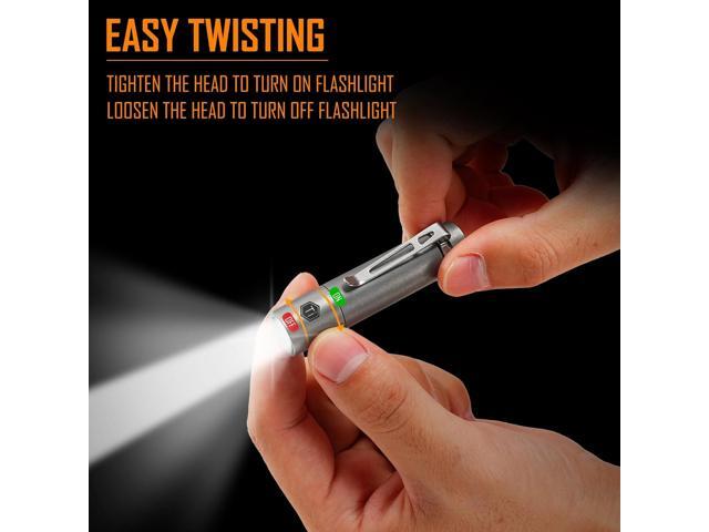 KeyUnity KF04 Mini LED Flashlight with AAA Battery & Pocket Clip - Super Bright Handheld Size Titanium EDC Keychain Penlight for Outdoor Camping,...