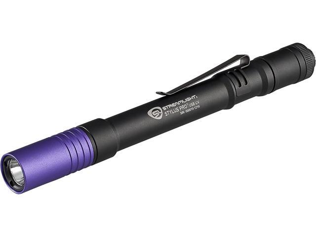 Streamlight 66148 Stylus Pro USB 400nm UV Rechargeable Penlight with 120V AC Adapter, USB Cord and Nylon Holster, Black
