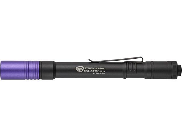 Streamlight 66148 Stylus Pro USB 400nm UV Rechargeable Penlight with 120V AC Adapter, USB Cord and Nylon Holster, Black