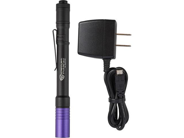 Streamlight 66148 Stylus Pro USB 400nm UV Rechargeable Penlight with 120V AC Adapter, USB Cord and Nylon Holster, Black
