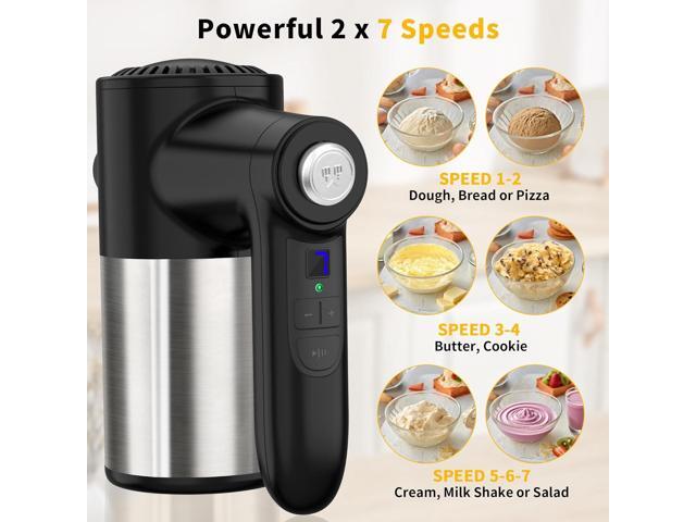 Cordless Hand Mixer, Digital Display 7 Speed Rechargeable Electric Mixer Handheld with 6 Stainless Steel Attachments Whisks Beaters Dough Hooks &...