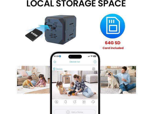 Security Camera, 2K WiFi Indoor Camera with 64G SD Card, 100 Days Standby Battery Life, Clear Night Vision, AI Motion Detection, Real-Time Record...