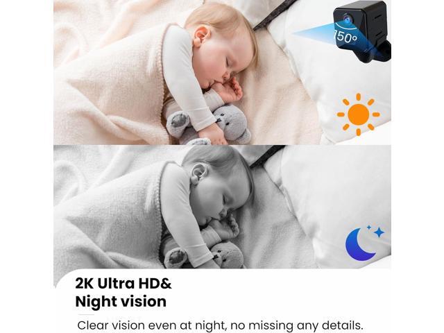 Security Camera, 2K WiFi Indoor Camera with 64G SD Card, 100 Days Standby Battery Life, Clear Night Vision, AI Motion Detection, Real-Time Record...