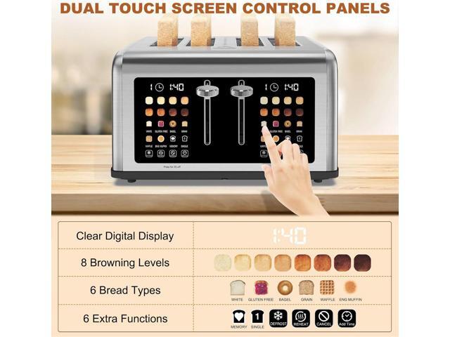 4 Slice Toaster Touch Screen, Stainless Steel Toasters Digital Timer, Dual Control Panel Toasters, 8 Shade Settings 6 Bread Types for Bagel,...