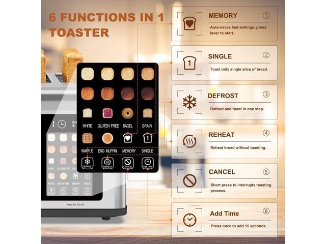 4 Slice Toaster Touch Screen, Stainless Steel Toasters Digital Timer, Dual Control Panel Toasters, 8 Shade Settings 6 Bread Types for Bagel,...