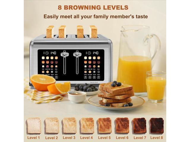 4 Slice Toaster Touch Screen, Stainless Steel Toasters Digital Timer, Dual Control Panel Toasters, 8 Shade Settings 6 Bread Types for Bagel,...