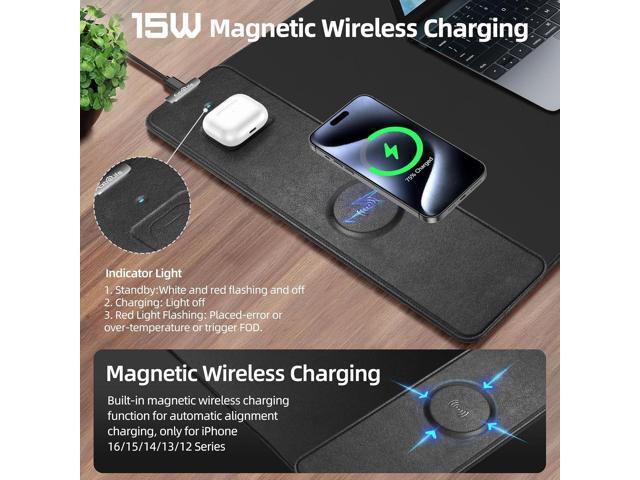 Mouse Pad with Wireless Charging, Gaming Mouse Pad with Ultra-Smooth Surface, Large XXL Desk Mat, Non-Slip Mouse Mat, Waterproof Computer Keyboard...