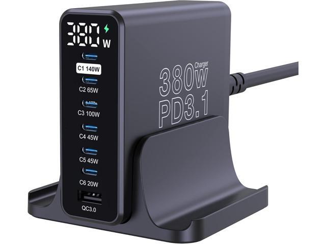 URVNS 380W USB C Charger, GaN III 7 Ports PD3.1 140W PPS 45W QC60W Fast Charging Station with LED Display for MacBook Laptop, iPhone 16/15/14 Pro...