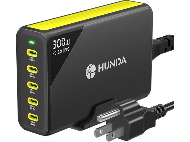 HUNDA 300W USB C Charger GaN Charging Station Desktop 5 Ports PD 100W Fast Power Adapter Support PD3.0 /PPS 45W /QC5 for MacBook Pro/Air, iPhone 15...