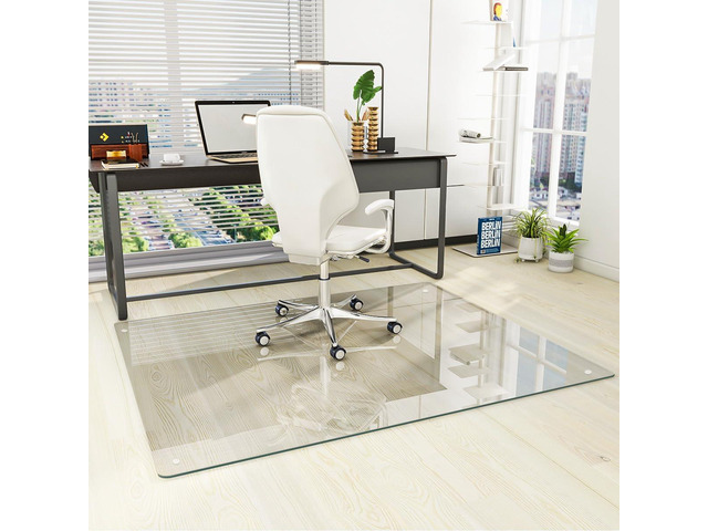 [Tempered Glass] 46' x 55' Glass Chair Mat, Heavy Duty Hard Floor Mat with Round Corner and Polished Edge, Office Chair Mat for Carpet Office Home...