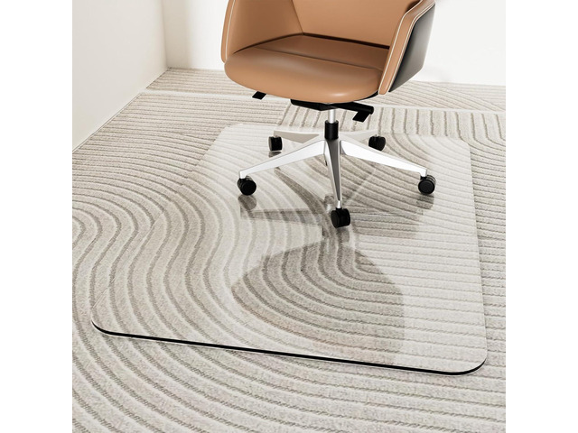 Tempered Glass Chair Mat 48' x 32',1/5' Thick for Office Desk,Rolling Chair Mat for Carpet, Odorless, Easy to Clean with 4 Non-Slip Pads for Carpet...