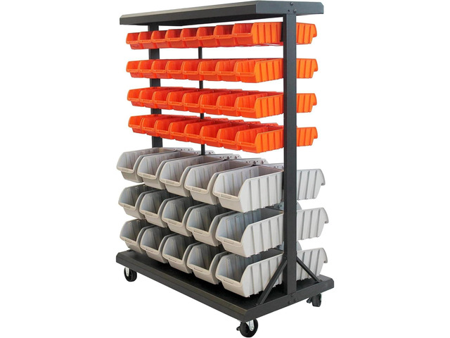 TRINITY Rolling Storage Bin Rack & Parts Organizer, 7-Tier Dual-Sided Bin Cart Shelving for Shop Storage, Nut and Bolt Organizer, Garage,...