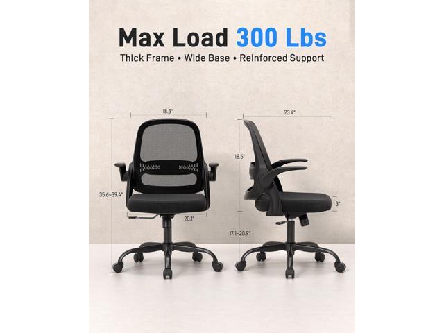 Ergonomic Mesh Office Chair for Home Office, Flip-Up Arms, Breathable Mesh Back & Thick Seat Cushion, Swivel Rolling Computer Desk Chair, BIFMA...