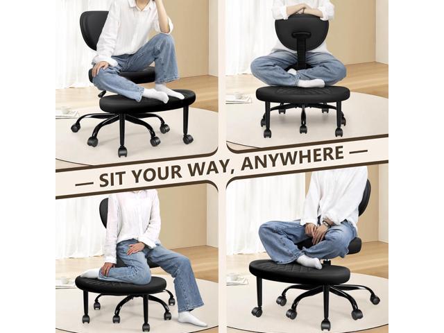 Ergonomic Cross Legged Office Chair with Wheels - Adjustable Height for Meditation, ADHD Desk & Yoga - Wide Criss Cross Design with Lumbar Support,...