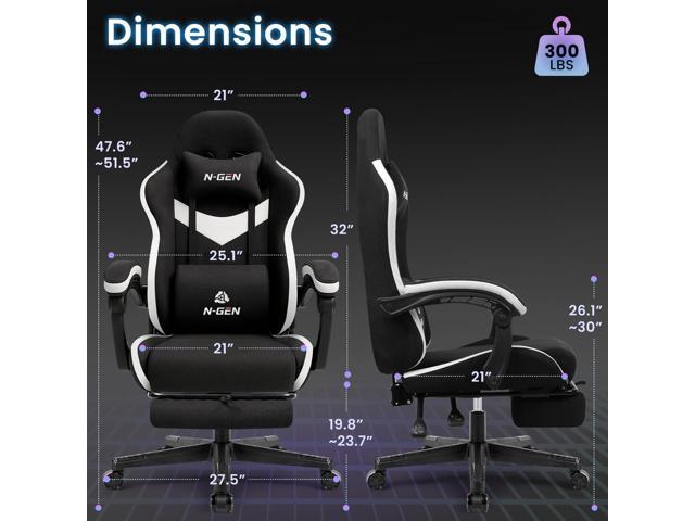 N-GEN GAMING Video Gaming Chair Office Computer Desk Use Ergonomic Reclining Backrest Adjustable Armrests Lumbar Support Footrest High Density Foam...