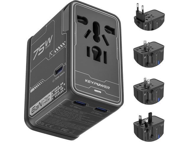 Universal Travel Adapter, 75W GaN International Power Adapter with 3 USB C and 1 USB A, All in One Travel Plug Adapter, Worldwide Outlet Wall...