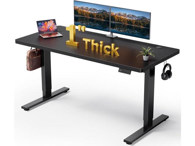 Electric Standing Desk Adjustable - 60x28 Inch Sit Stand Desk with 1 Inch Thick Tabletop, Double Beam Frame, 3 Memory Height Adjustment, Cable...