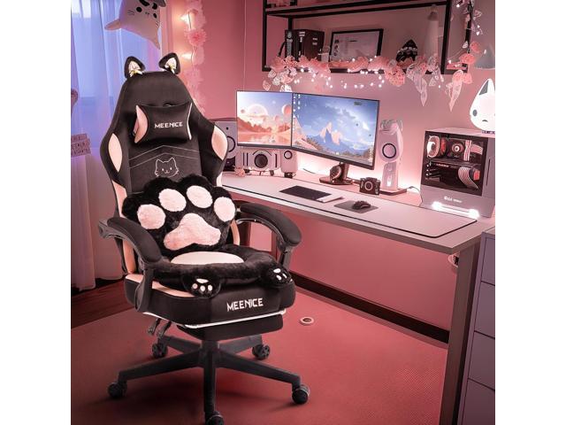 Pink Gaming Chair Cute with Cat Ears Paw Lumbar and Cushion,Ergonomic Computer Chair with Footrest,Reclining PC Game Chair for Girl Computer Chair...