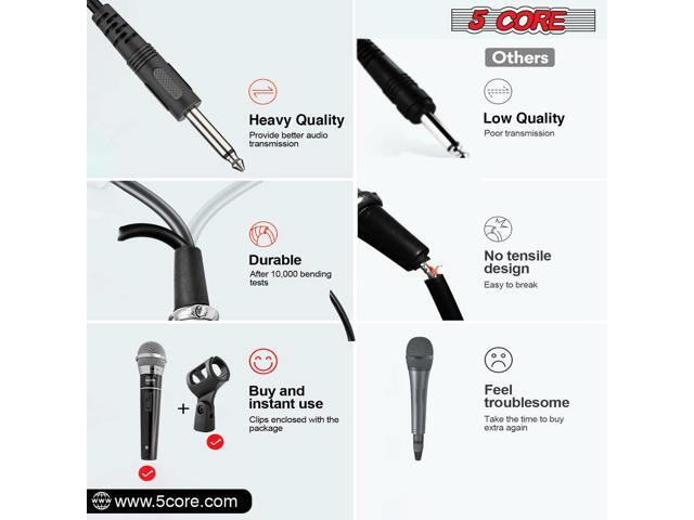 5 CORE Premium Vocal Dynamic Cardioid Handheld Microphone Unidirectional Mic with 16ft Detachable XLR Cable to ¼ inch Audio Jack and On/Off Switch...