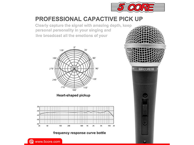 5 Core Premium Vocal Dynamic Cardioid Handheld Microphone Neodymium Magnet Unidirectional Mic; 16ft Detachable XLR Deluxe Cable to ¼ Audio Jack;...