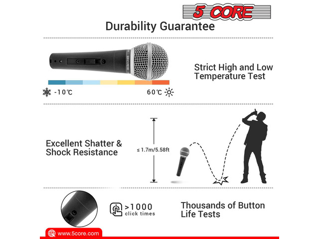 5 Core Premium Vocal Dynamic Cardioid Handheld Microphone Neodymium Magnet Unidirectional Mic; 16ft Detachable XLR Deluxe Cable to ¼ Audio Jack;...