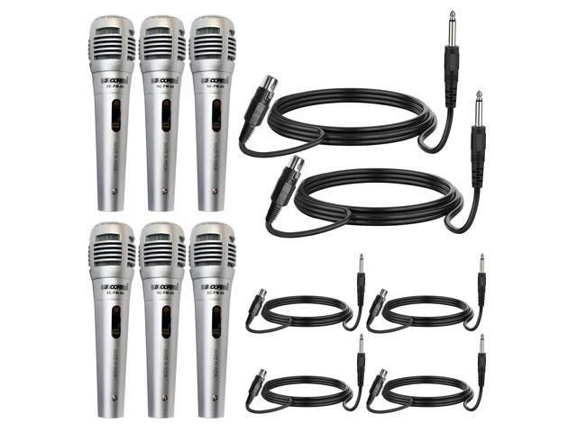 5 CORE 6 Pieces Vocal Dynamic Cardioid Handheld Microphone Unidirectional Mic with 2 X 5ft Detachable XLR Cable to ¼ inch Audio Jack and On/Off...