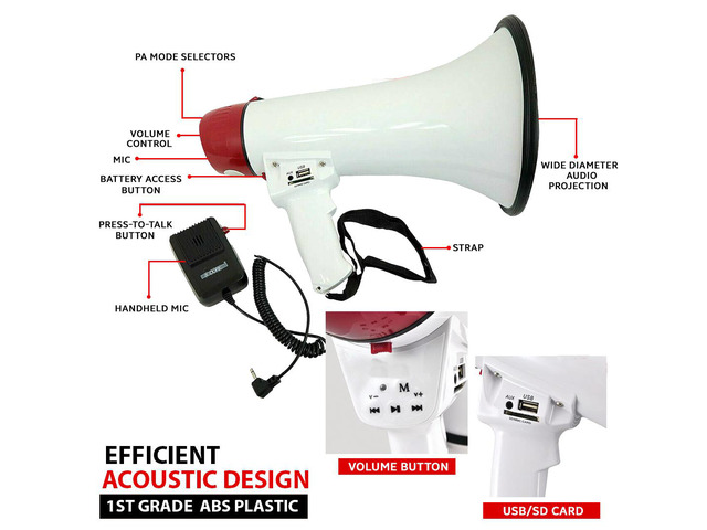 5Core Megaphone Handheld Bullhorn Cheer Loudspeaker Bull Horn Speaker Megaphono Siren Sling Strap Portable 20RF