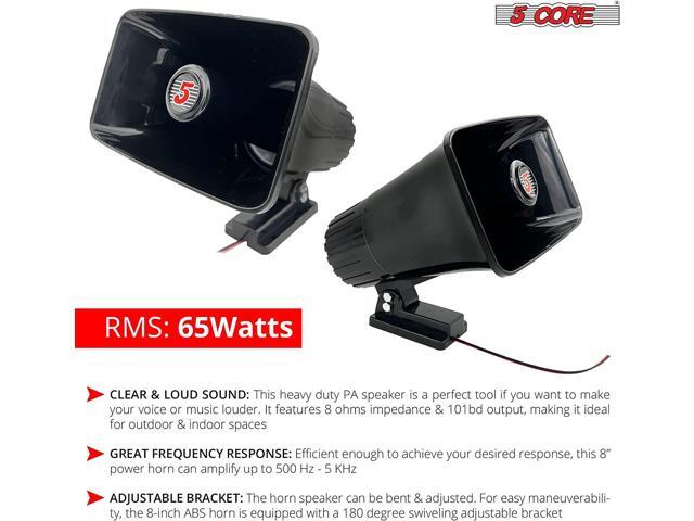 5 Core Outdoor Indoor PA Horn Speaker Waterproof and Loud 8' Power Horn 65W Peak Power 180 Degree Swiveling Adjustable Bracket Easy to Use Driver...