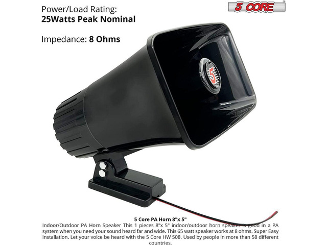 5 Core Outdoor Indoor PA Horn Speaker Waterproof and Loud 8' Power Horn 65W Peak Power 180 Degree Swiveling Adjustable Bracket Easy to Use Driver...