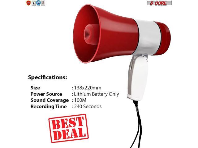5Core Megaphone Handheld Bullhorn Cheer Loudspeaker Bull Horn Speaker Megaphono Siren Sling Strap Portable 138 RU