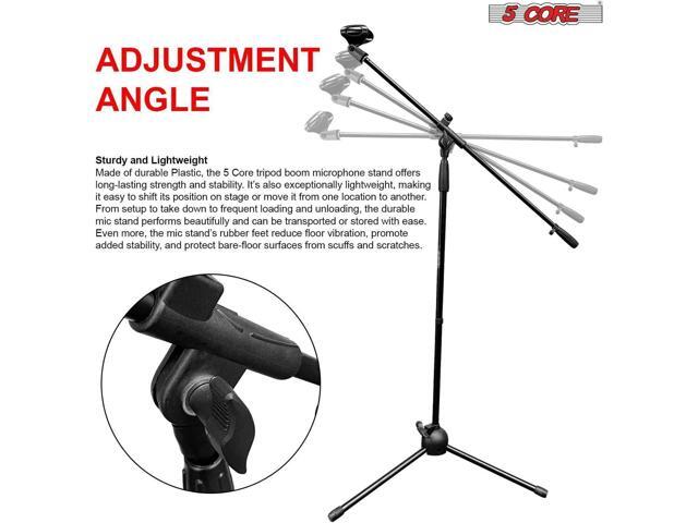 5 Core Foldable Tripod Microphone Stand - Universal Mic Mount and Height Adjustable from 36 to 65 Inch High w/ Extending Telescoping Boom Arm Up to...