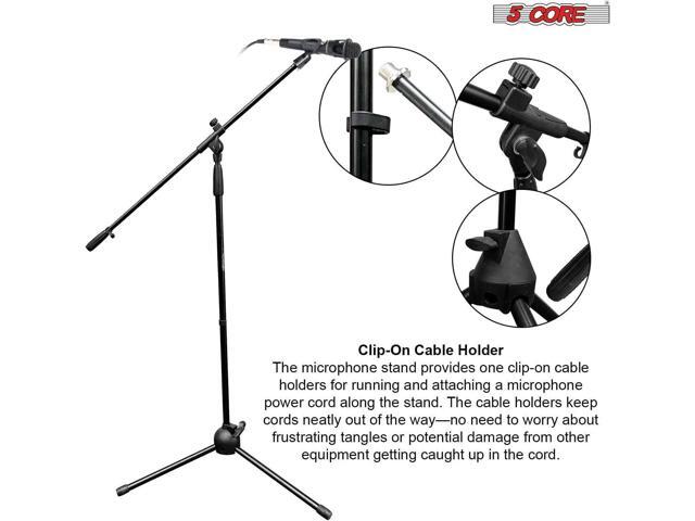 5 Core Foldable Tripod Microphone Stand - Universal Mic Mount and Height Adjustable from 36 to 65 Inch High w/ Extending Telescoping Boom Arm Up to...