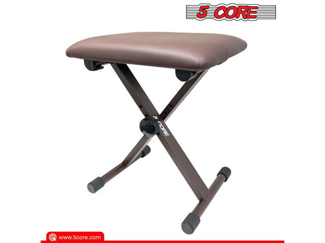 5Core Portable Piano Keyboard Music X-Style Adjustable Padded Stool Chair Seat Bench Brown KBB 02 BR