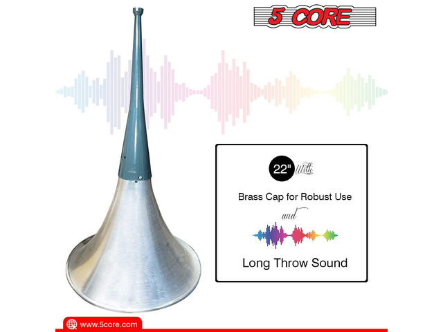 Indoor Outdoor PA Horn Speaker - Waterproof Long Range Trumpet Horn 22 Inch + Driver Compression Unit 60 Watts RMS (600W PMPO) 5 Core