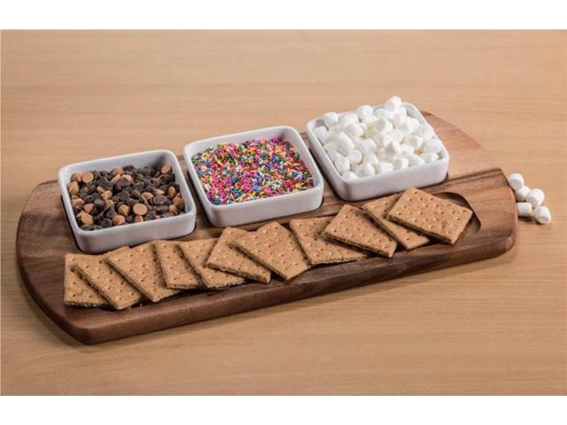 Kalmar Home Charcuterie / Serving Tray with 3 Square Ceramic White Bowls