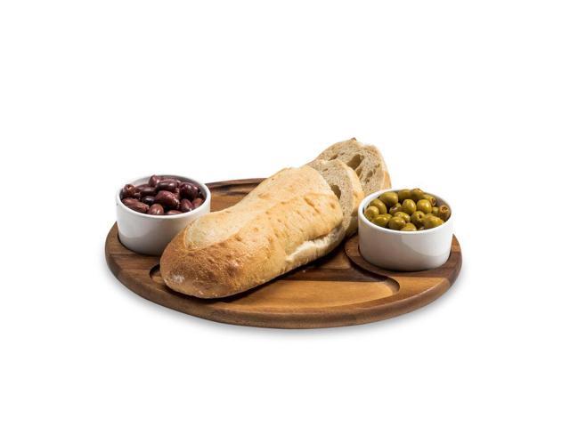 Kalmar Home Charcuterie / Serving Tray with 2 Ceramic White Bowls and Lids