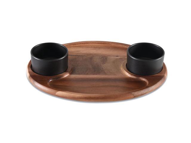 Kalmar Home Charcuterie / Serving Tray with 2 Ceramic Black Bowls and Lids