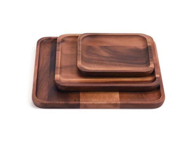 Kalmar home Set of 3 Acacia Square Plates - 1 Each Size
