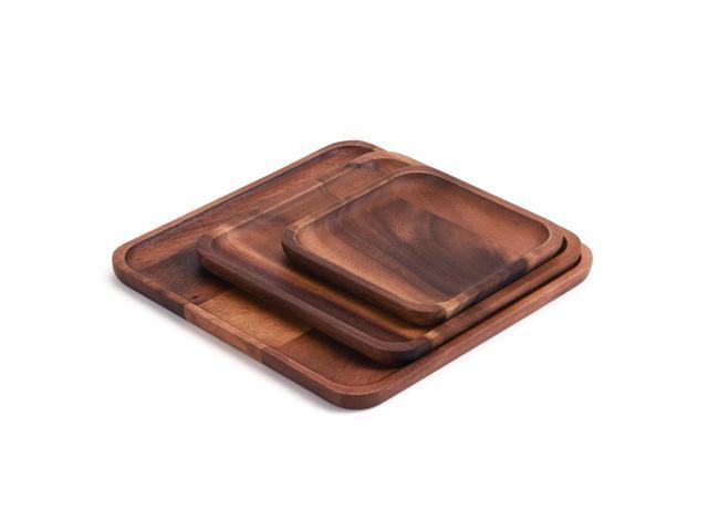 Kalmar home Set of 3 Acacia Square Plates - 1 Each Size