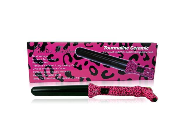 Proliss The Twister - 25mm-32mm Tourmaline-Infused Ceramic Pro Curling Wand - Hot Pink Leopard