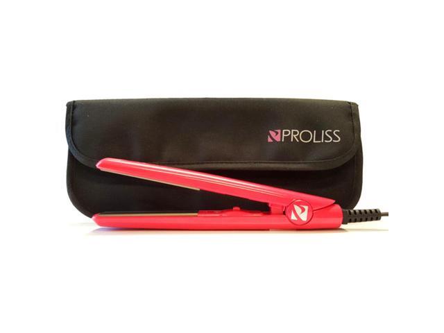 Proliss Mini Silk Travel-Perfect 0.5' Tourmaline Ceramic Dual Voltage Flat Iron - Diamond Collection - Pink w/Pouch