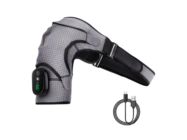 Fresh Fab Finds Cordless Shoulder Heating Pad 3 Levels & Vibration - Black - One size