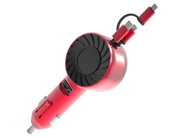 Fresh Fab Finds 21W 3-in-1 Retractable Car Charger w/ USB & Cables - Red - One size