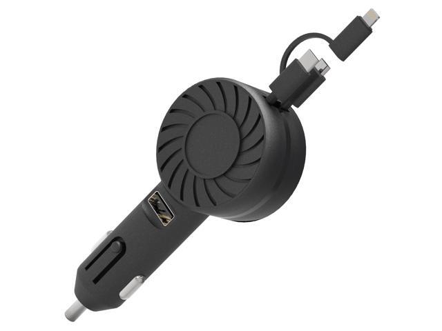 Fresh Fab Finds 21W 3-in-1 Retractable Car Charger w/ Type-C, LT & Micro - Black - One size