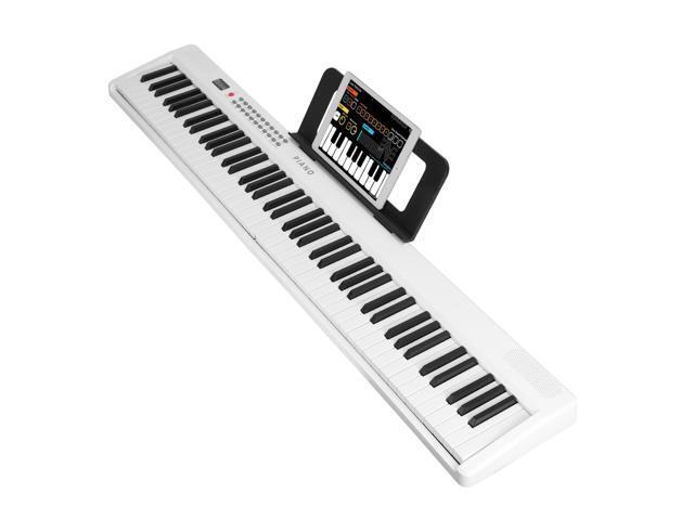 Fresh Fab Finds Folding Piano Keyboard 88 Keys Rechargeable LCD Carry Bag Semi-Weighted - White