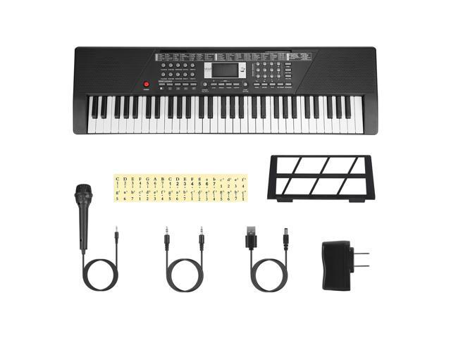 Fresh Fab Finds 61 Key Digital Keyboard Electric Piano Stand Light-Up Keys Mic Ages 3-12 - Black