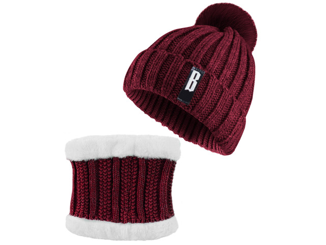 Fresh Fab Finds Winter Beanie Hat Scarf Set Women Warm Knitting Skull Cap Neck Warmer for Walking Running Hiking Camping Outdoors Gift - Red One size