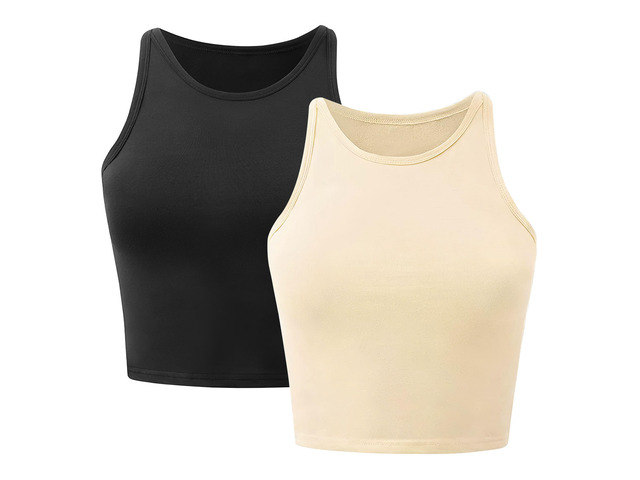Fresh Fab Finds Women Sleeveless Cropped Tank Top High Neck Crop Racer Back Workout Top Machine Washable Summer S M L XL 2XL Black Medium